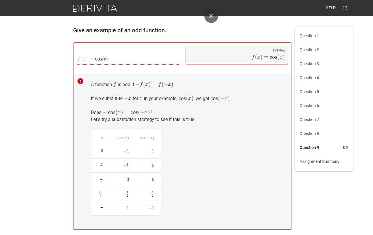 Derivita sample with feedback
